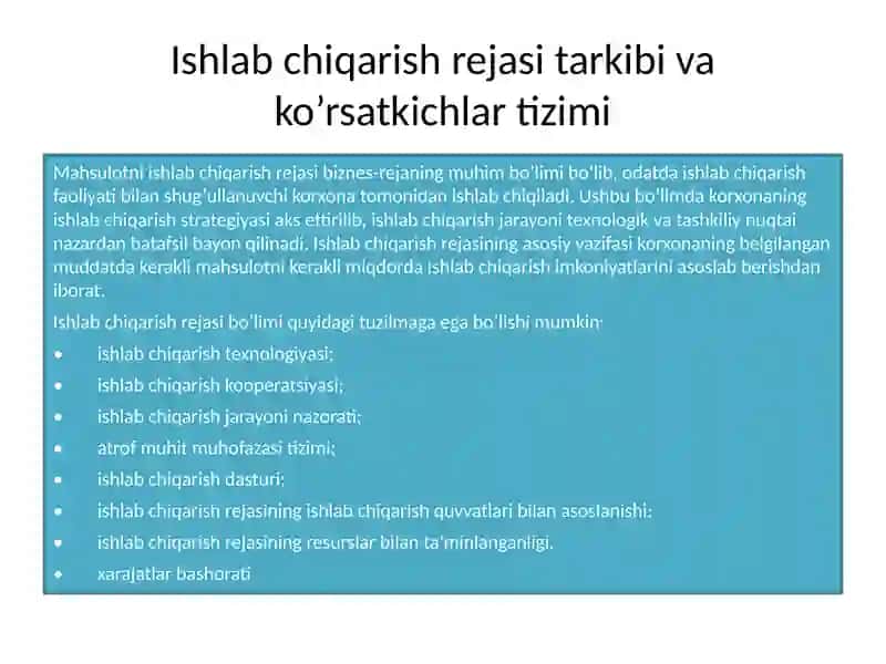 Ishlabchiqarish rejasi 2
