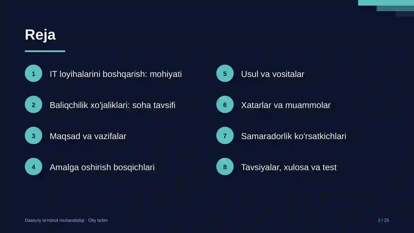 Baliqchilik xo'jaliklarida IT loyihalarini boshqarish 2