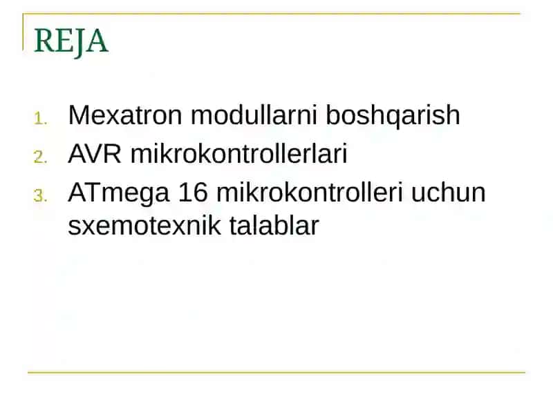 Mexatron Modullarni Boshqarish. Mikrokontrollerlar 2