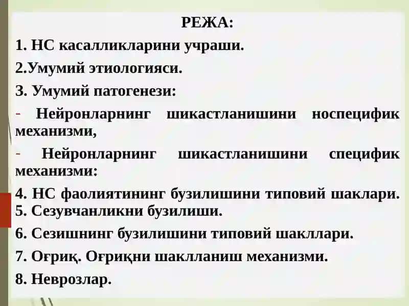 НЕРВ СИСТЕМАСИНИНГ УМУМИЙ ПАТОФИЗИОЛОГИЯСИ 2