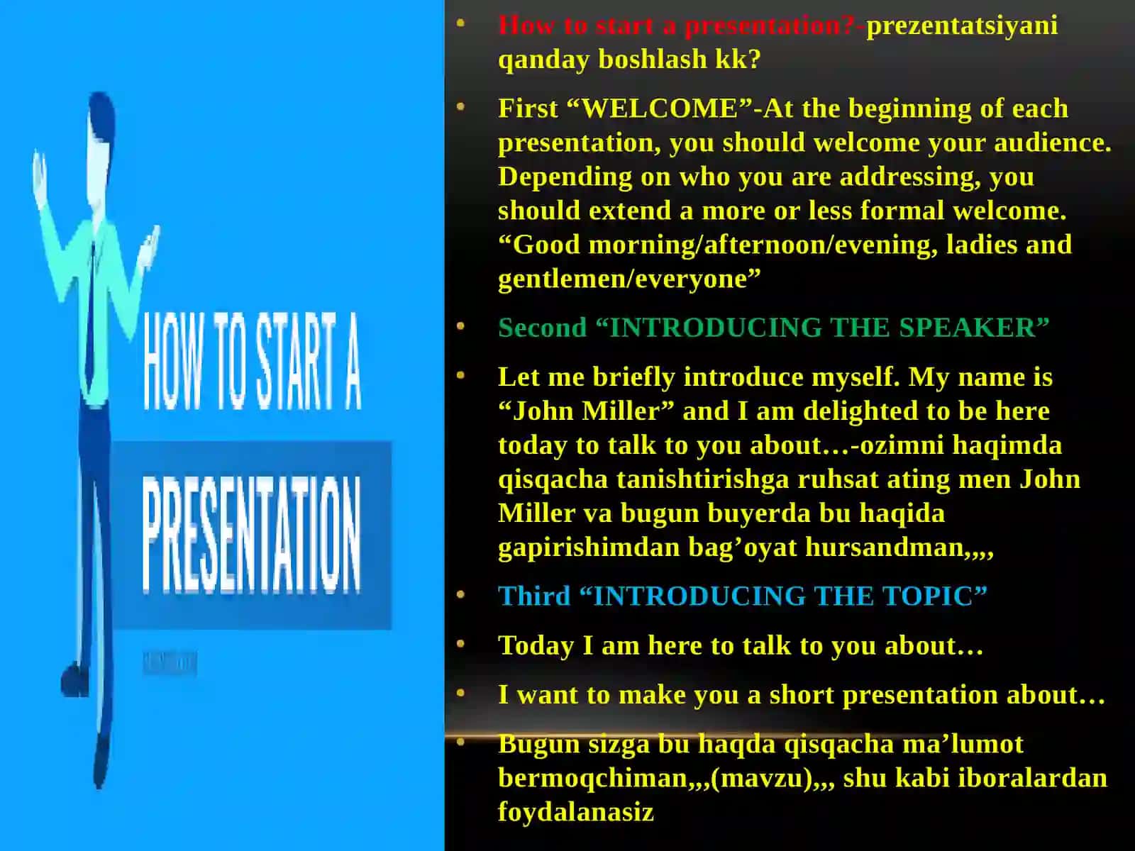 Lesson 3Highlights and key ideas in PresentationDeveloping presentation techniques and visual aidsAdverbs 2