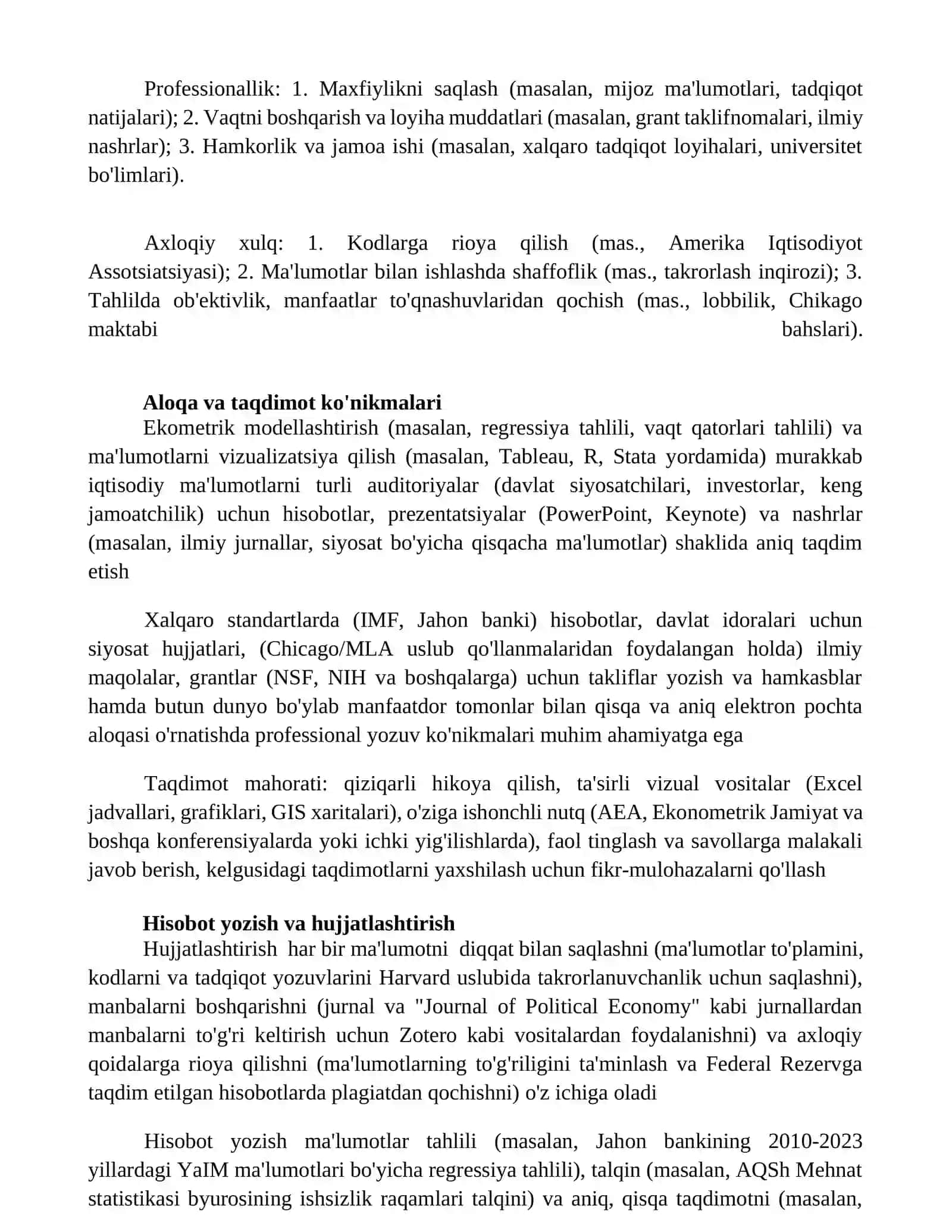 Iqtisodchi mutaxassisning kasbiy ko'nikmalari 2