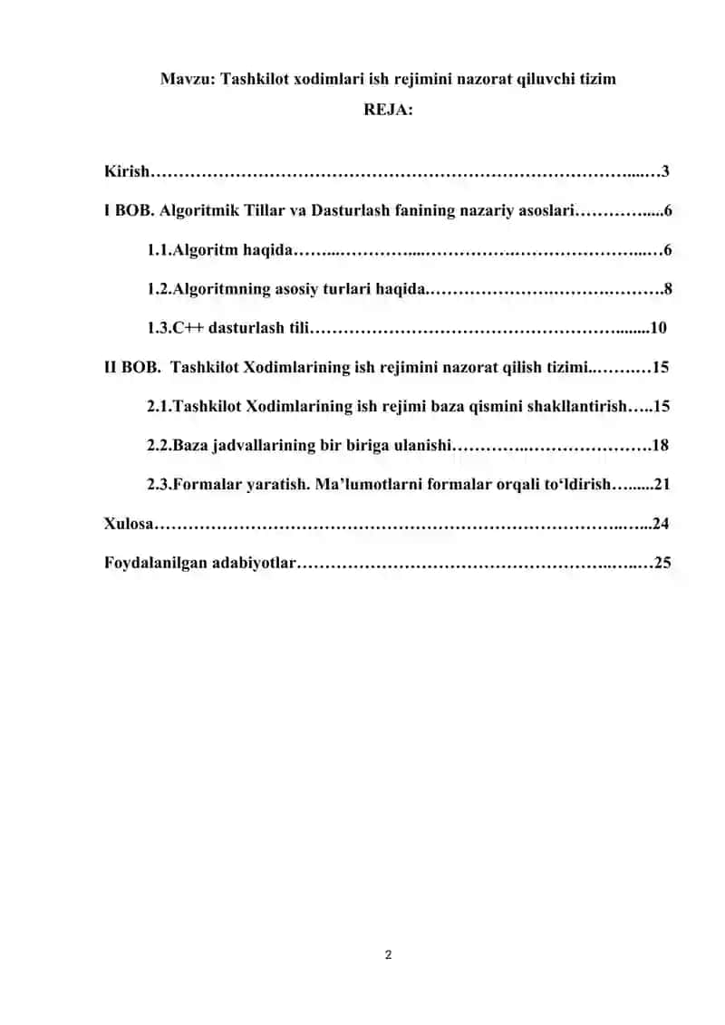 Tashkilot xodimlari ish rejimini nazorat qiluvchi tizim 2