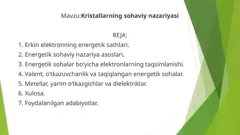 Kristallarning sohaviy nazariyasi 2