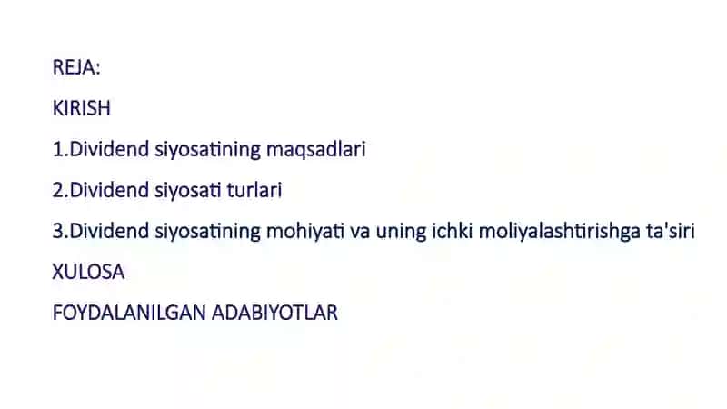 Dividend Siyosati va Ichki Moliyalashtirish 2