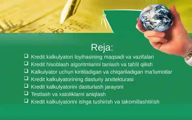 Bank uchun kredit kalkulyatorini yaratish 2