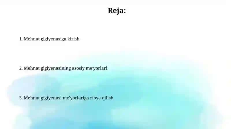 Mehnat gigiyenasi me'yorlari 2