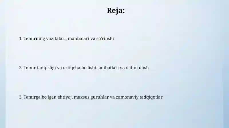 Temirning vazifalari va ahamiyati 2