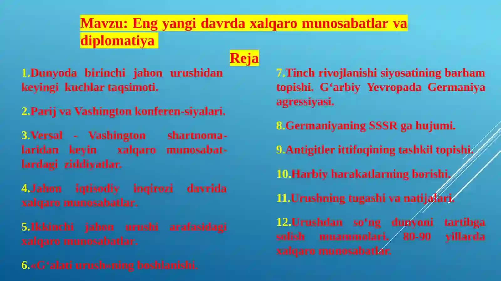 ENG YANGI DAVRDA XALQARO MUNOSABATLAR VA DIPLOMATIYA 2