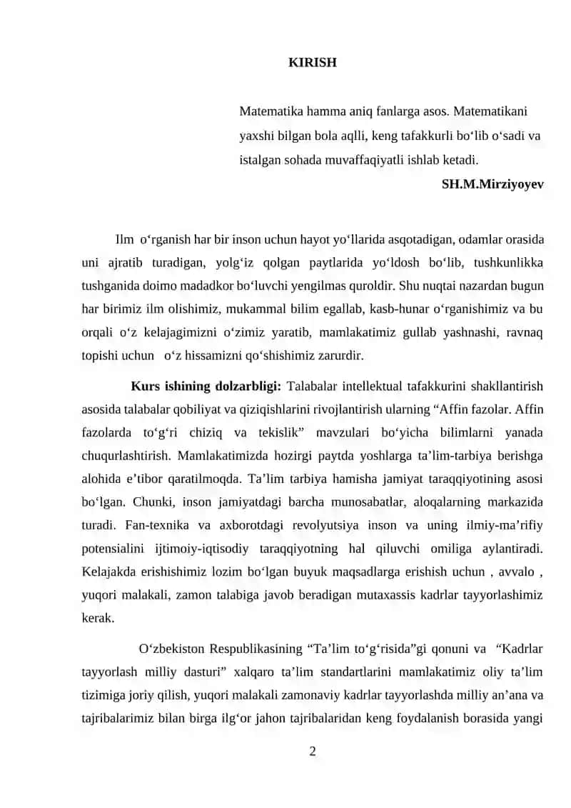 Affin fazolar. Affin fazolarda to‘g‘ri chiziq va tekislik 2