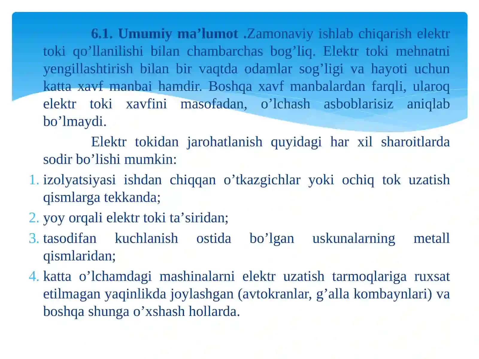 Ishlab chiqarishda elektrxavfsizlik asoslari 2