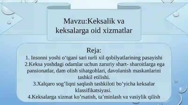 Keksalik va keksalarga oid xizmatlar 2