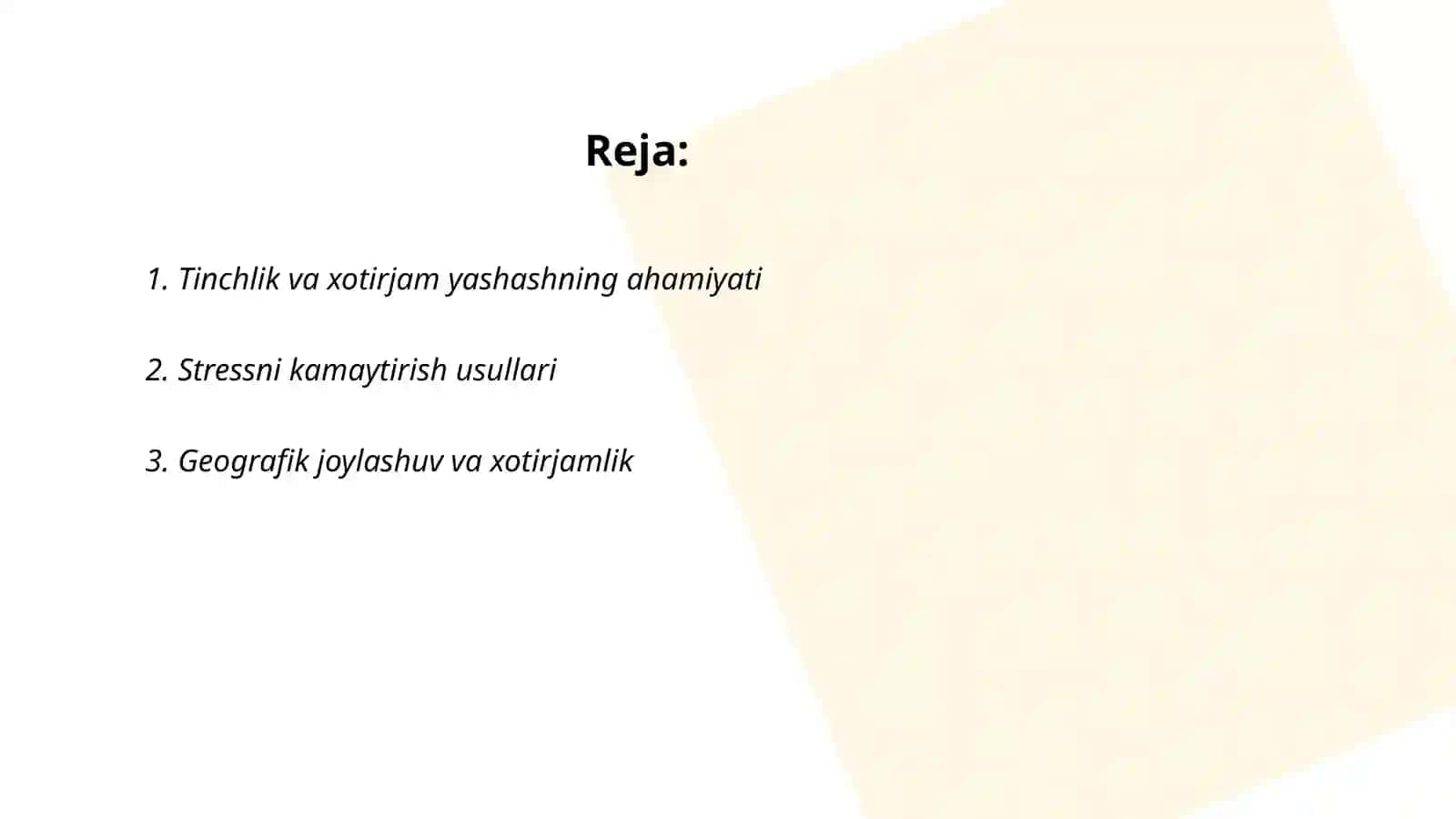 Tinch va hotirjam yashash baxti 2