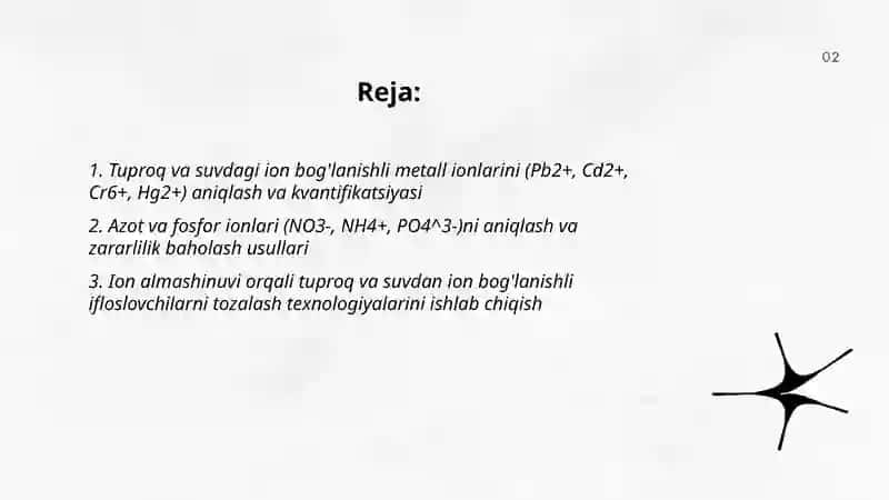 Tuproq va suvning ifloslanishida ion boglanishli birikmalarni aniqlash 2