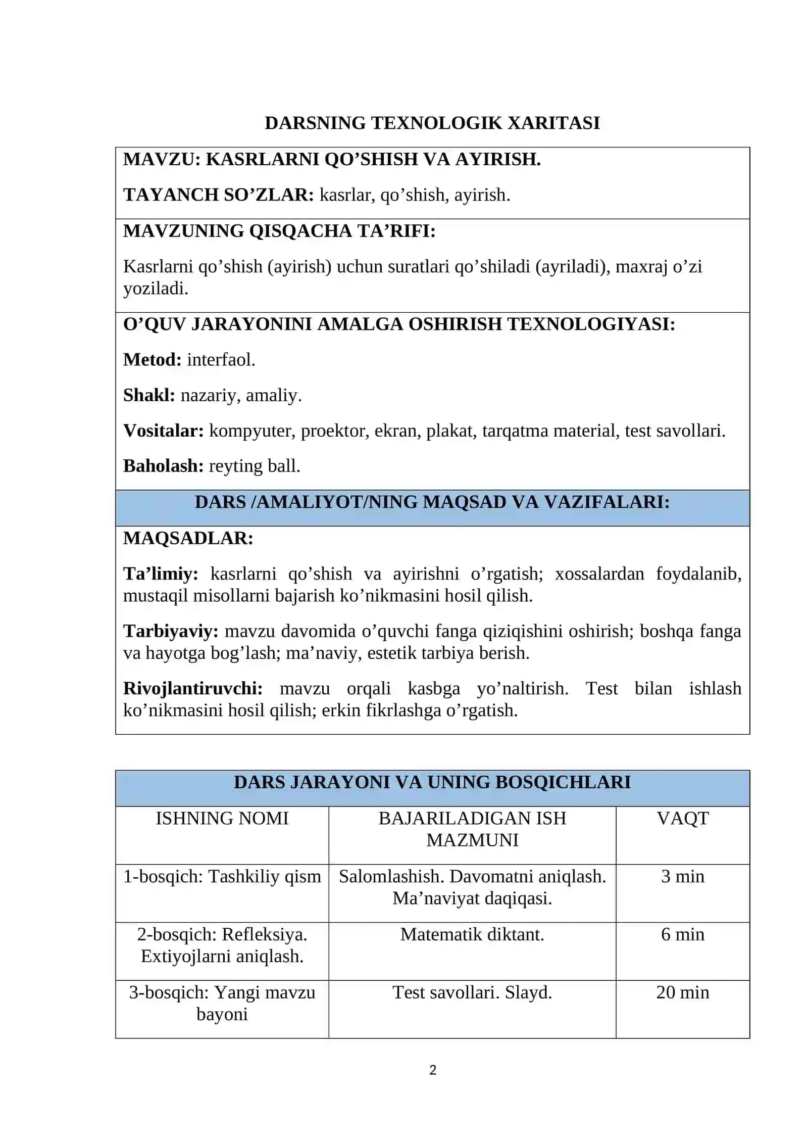 Kasrlarni qo'shish va ayirish 2