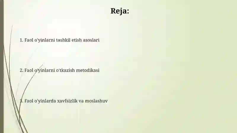Faol o'yinlarni tashkil etish asoslari 2