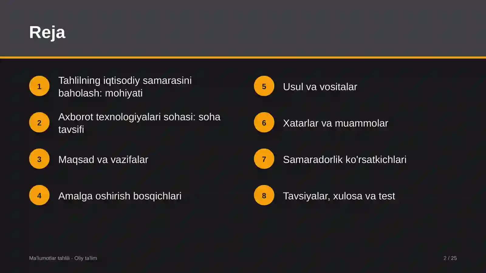 MA'LUMOTLAR TAHLILI · OLIY TA'LIM 2