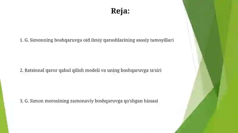 G.Saymonning menejmentga oid ilmiy qarashlari 2