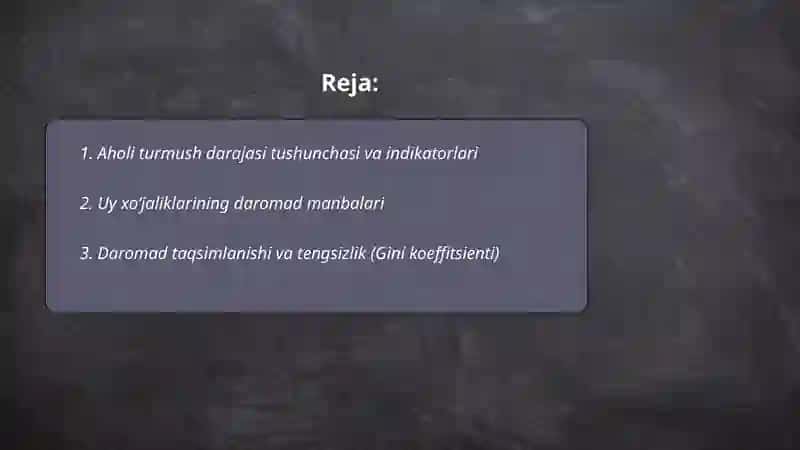 Aholi turmush darajasi va daromadlari 2