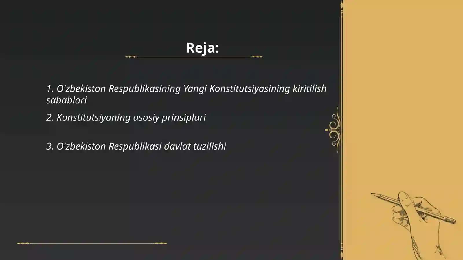 O'zbekiston Respublikasining Yangi konstitutsiyasi qonun va buyruqlari 2