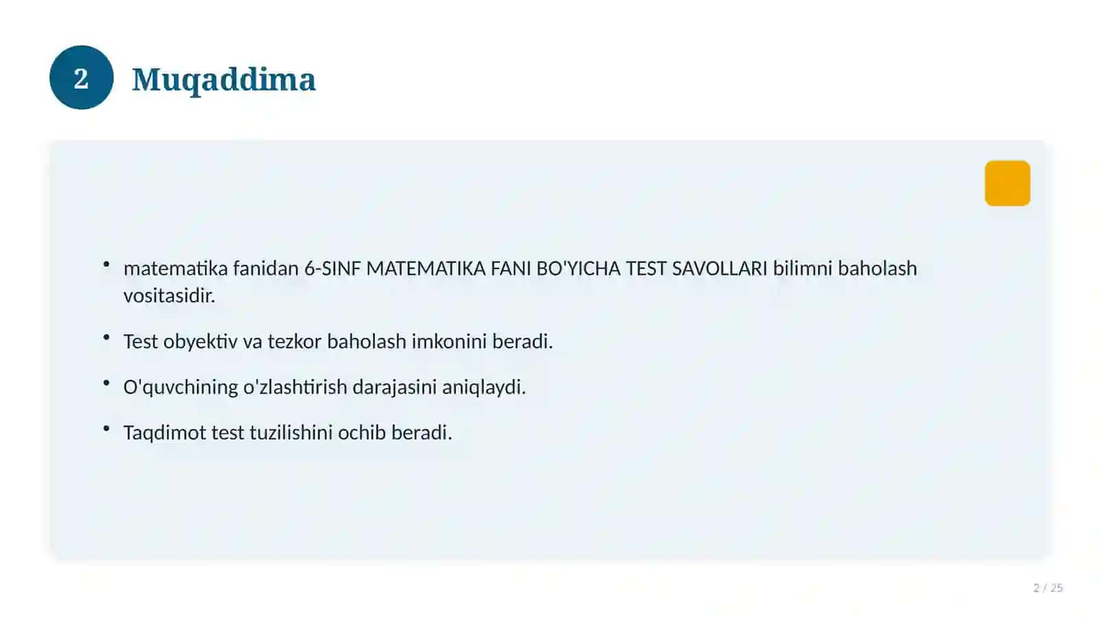 6-SINF MATEMATIKA FANI BO'YICHA TEST SAVOLLARI 2