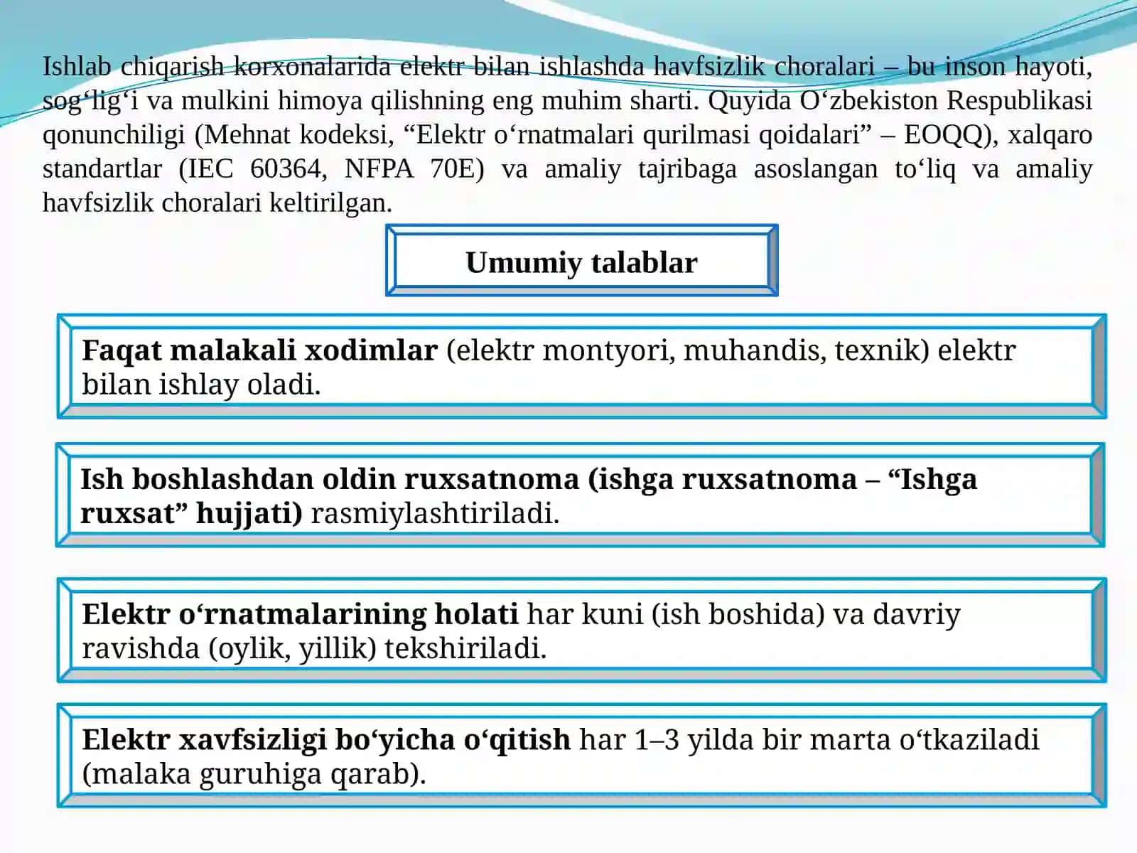 Elektr bilan ishlovchi havfsizlik choralari 2