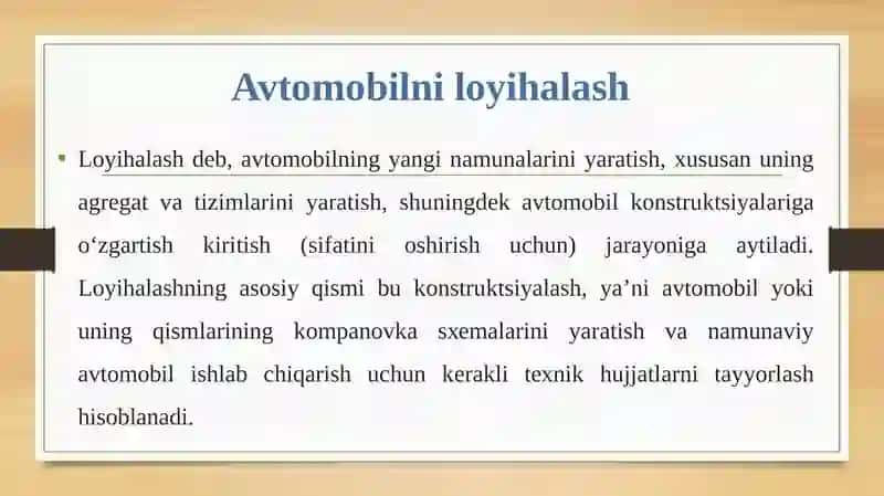 Avtomobil va traktorlarni loyihalash 2