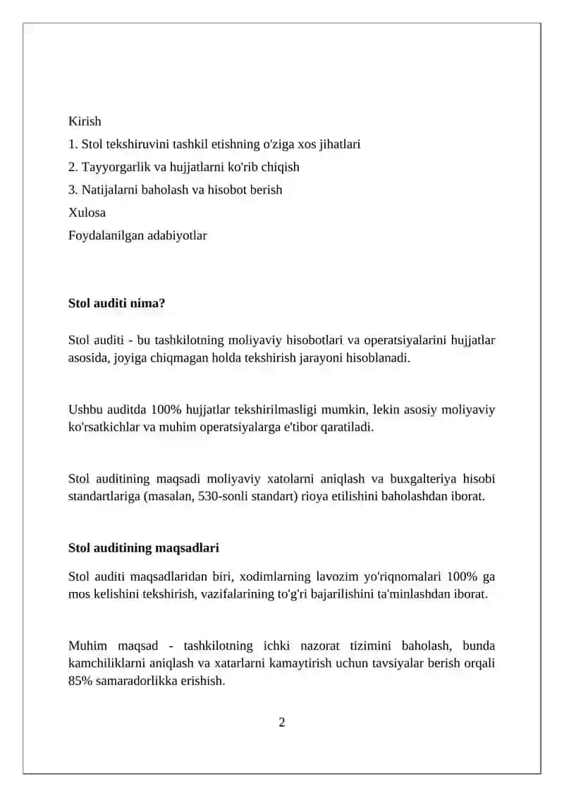 Stol auditining maqsadlari 2