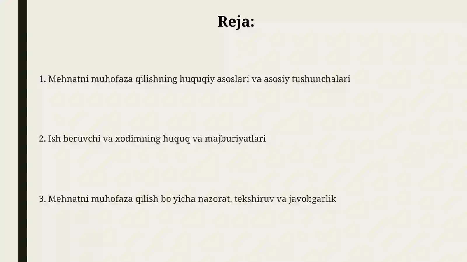 Mehnatni muhofaza qilishning qonuniy xuquqiyasoslari 2