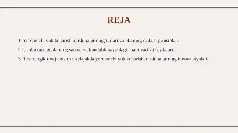 Yordamchi yuk ko'tarish mashinalari. 2