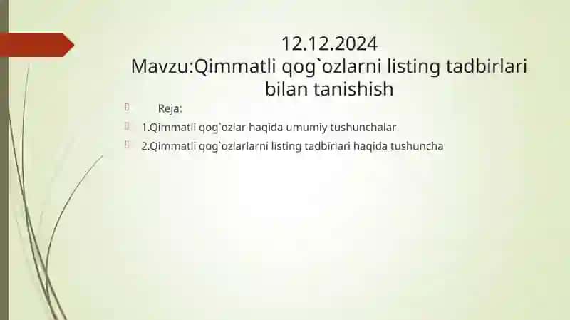 Qimmatli qog'ozlarni listing tadbirlari bilan tanishish 2