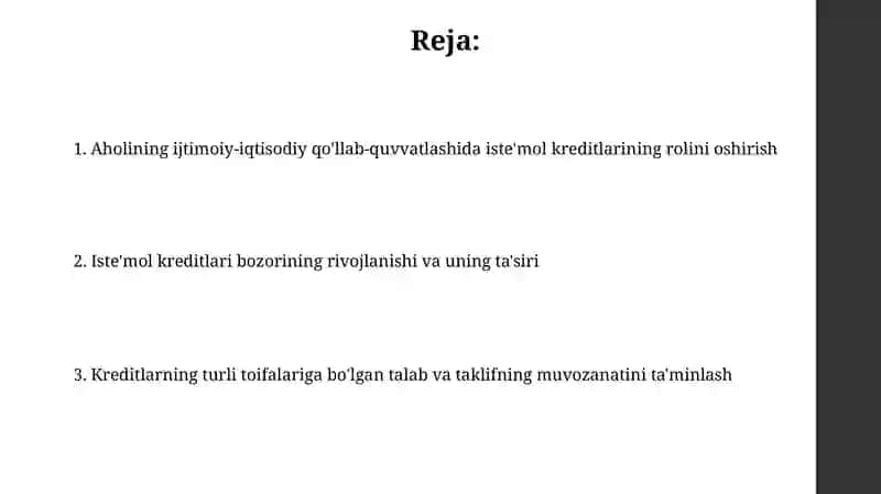 Iste'mol kreditlarini rivojlantirish 2
