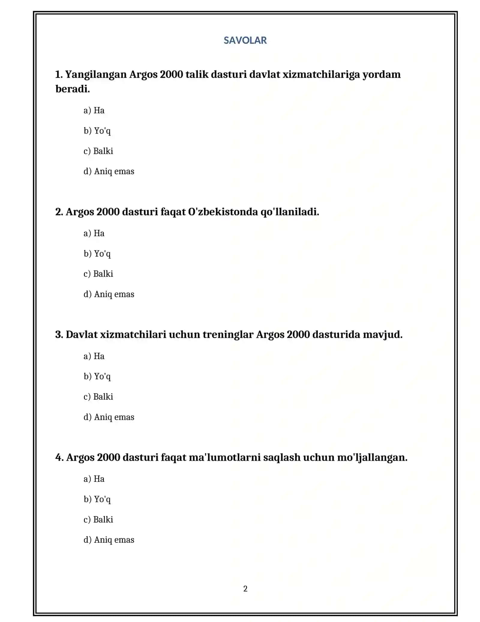 Yangilangan Argos 2000 talik test. 2