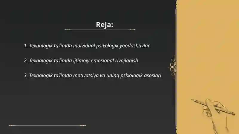 Texnalogik taʼlimda psixologik yondashuvlar 2