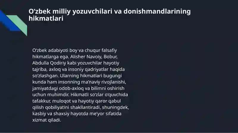 O‘zbek milliy yozuvchilari va donishmandlarining hikmatlari 2