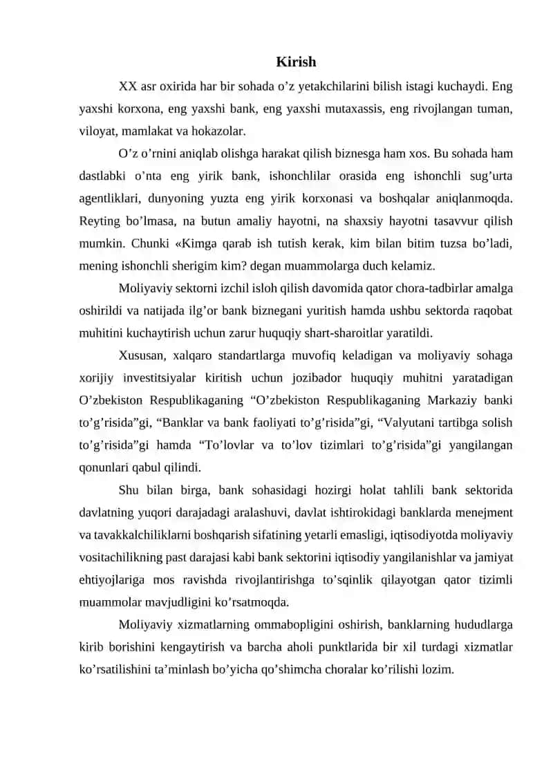 Banklarni kreditlash reytingini aniqlash 2