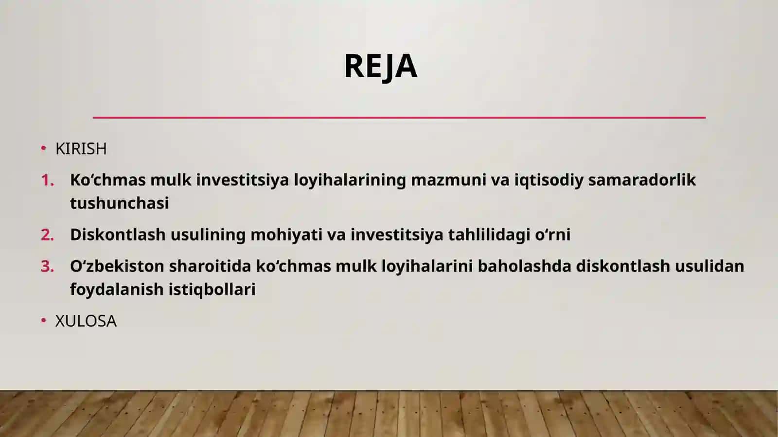 Ko'chmas mulk loyihalarni iqtisodiy samaradorligini baholashda diskontash usuli 2