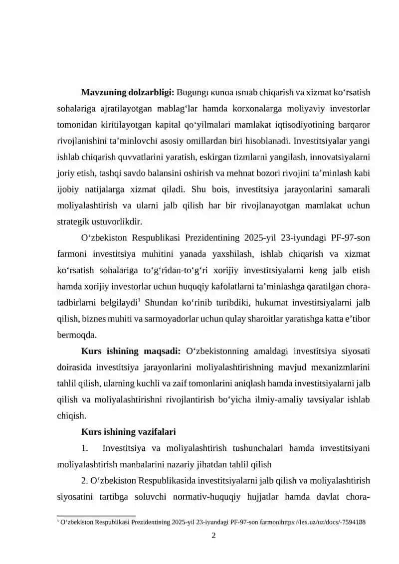 Investitsiya jarayonlarini moliyalashtirish 2