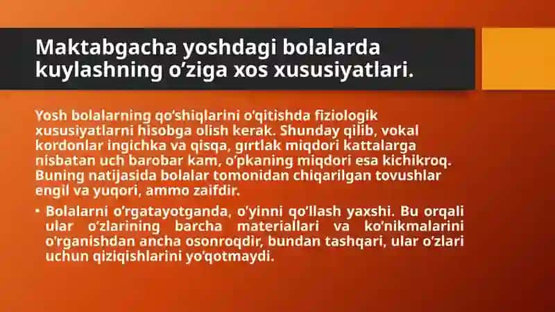 Bolalarni qo'shiq kuylashga o'rgatish 2