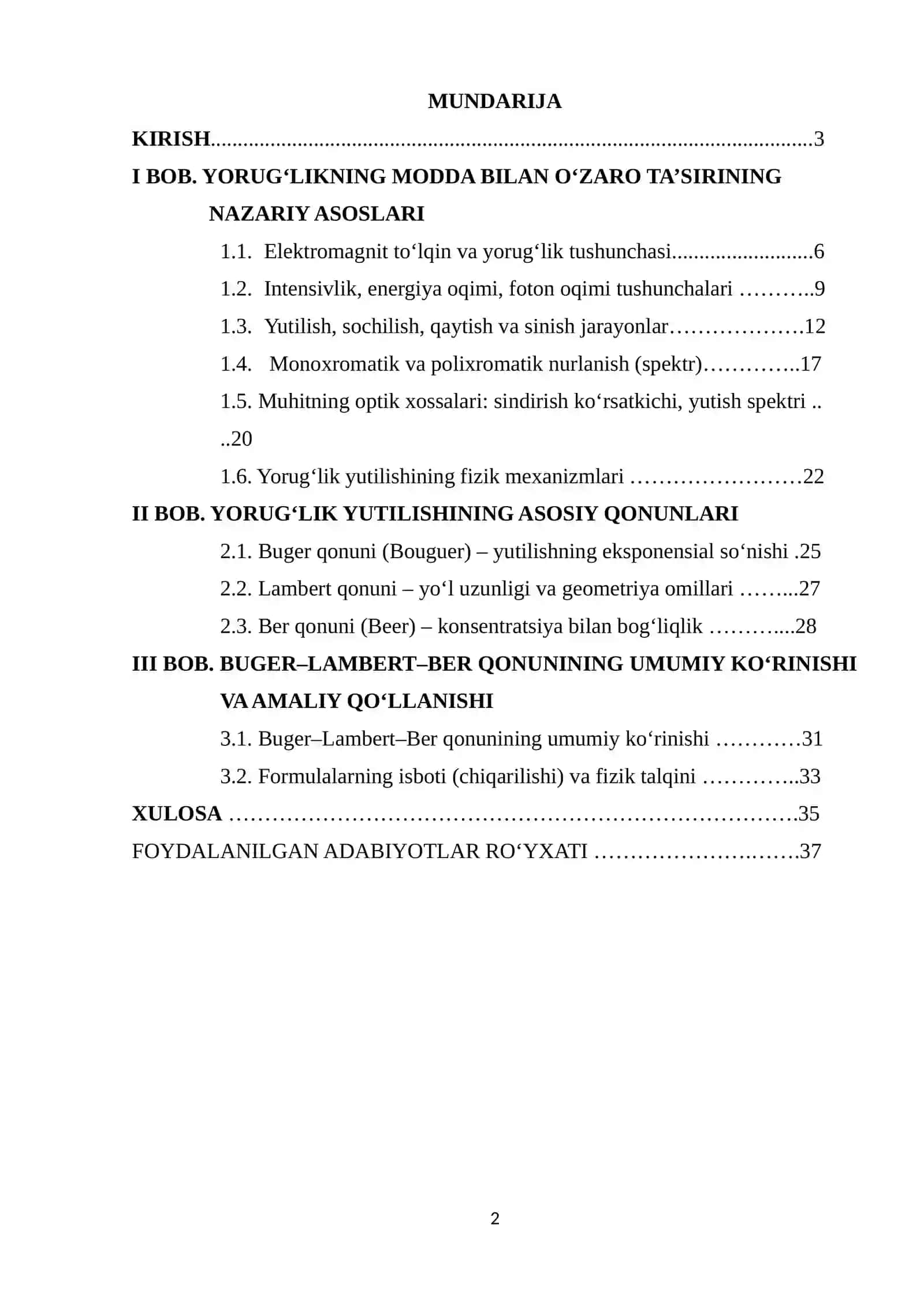 Yorug'likning yutilishi va Burger-Lambert-Ber qonuni 2