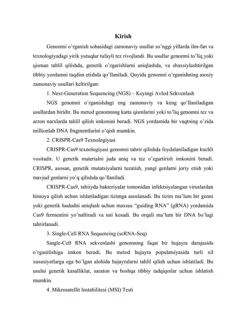 Genomni o'rganishning zamonaviy usullari 2