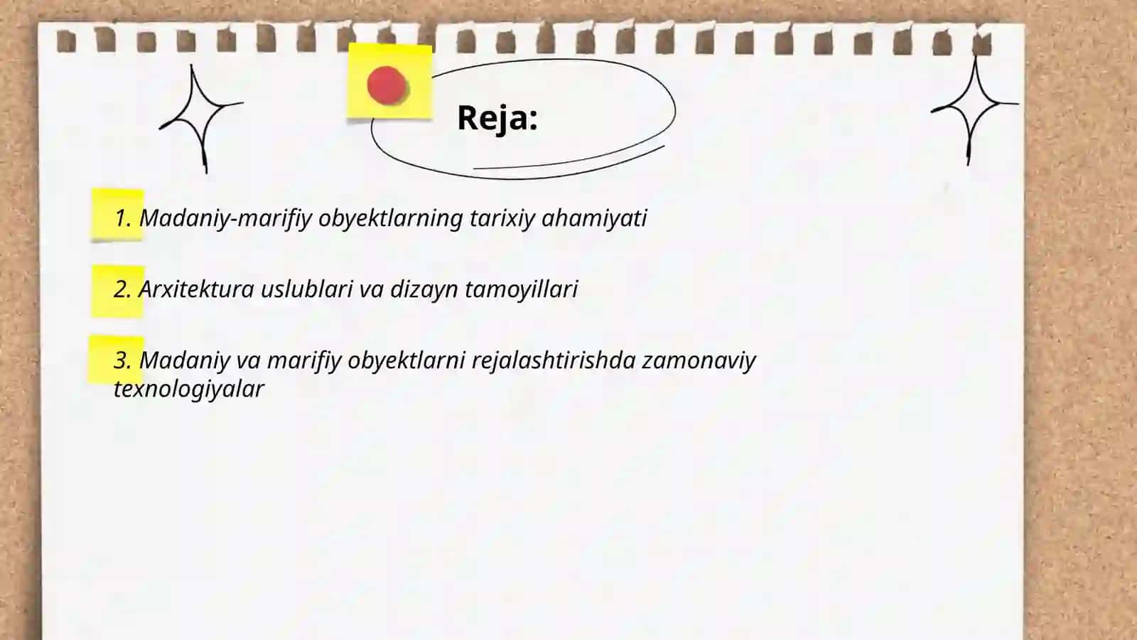 Madaniy-marifiy obyektlarni loyiha qilish 2