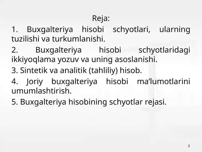 Buxgalteriya hisobi schyotlari 2