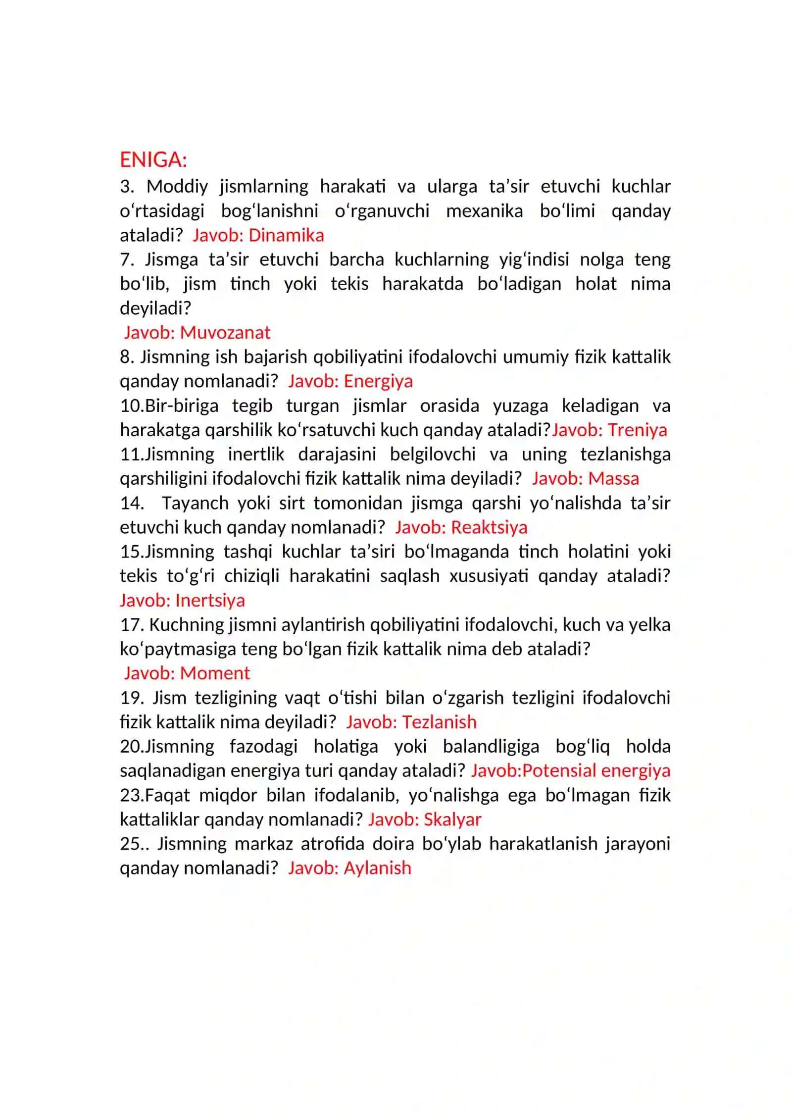 Mexanik jarayonlar. Jarayon nazariy asoslari bilan tanishish 2
