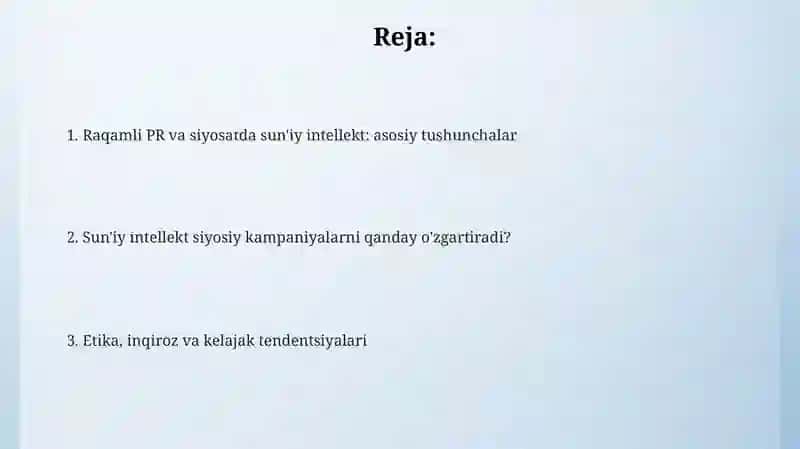 Raqamli PR va suniy intelektning siyosatdagi o'rni 2