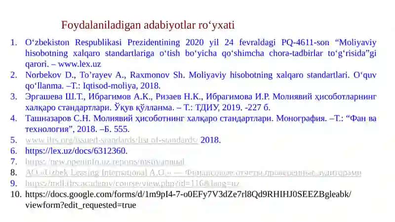 Фоидаланиладиган адабиётлар рўйхати 2