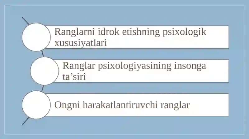 Ranglarni idrak qilishni o'rganish metodlari. 2