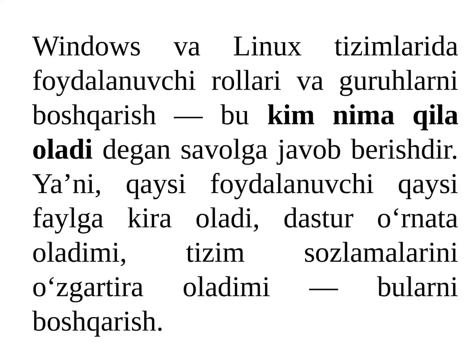 Windows/Linux tizimlarida foydalanuvchi rollarini sozlash, guruhlarni boshqarish 2