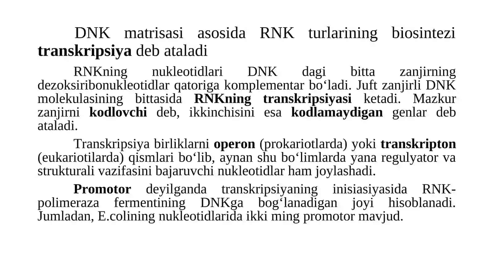 Transkripsiyaning molekulyar asoslari 2