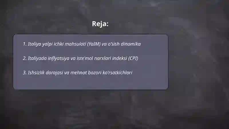 Italiya iqtisodiy statistikasi 2